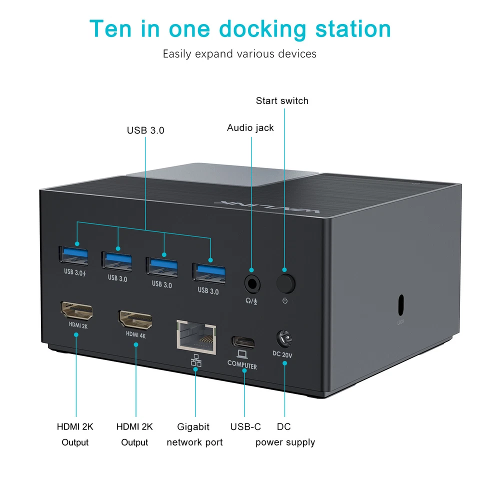 Estación de acoplamiento Wavlink USB C Dock concentrador 10 en 1 para computadora portátil Thunderbolt 3/4 Windows Foto 2 de 4