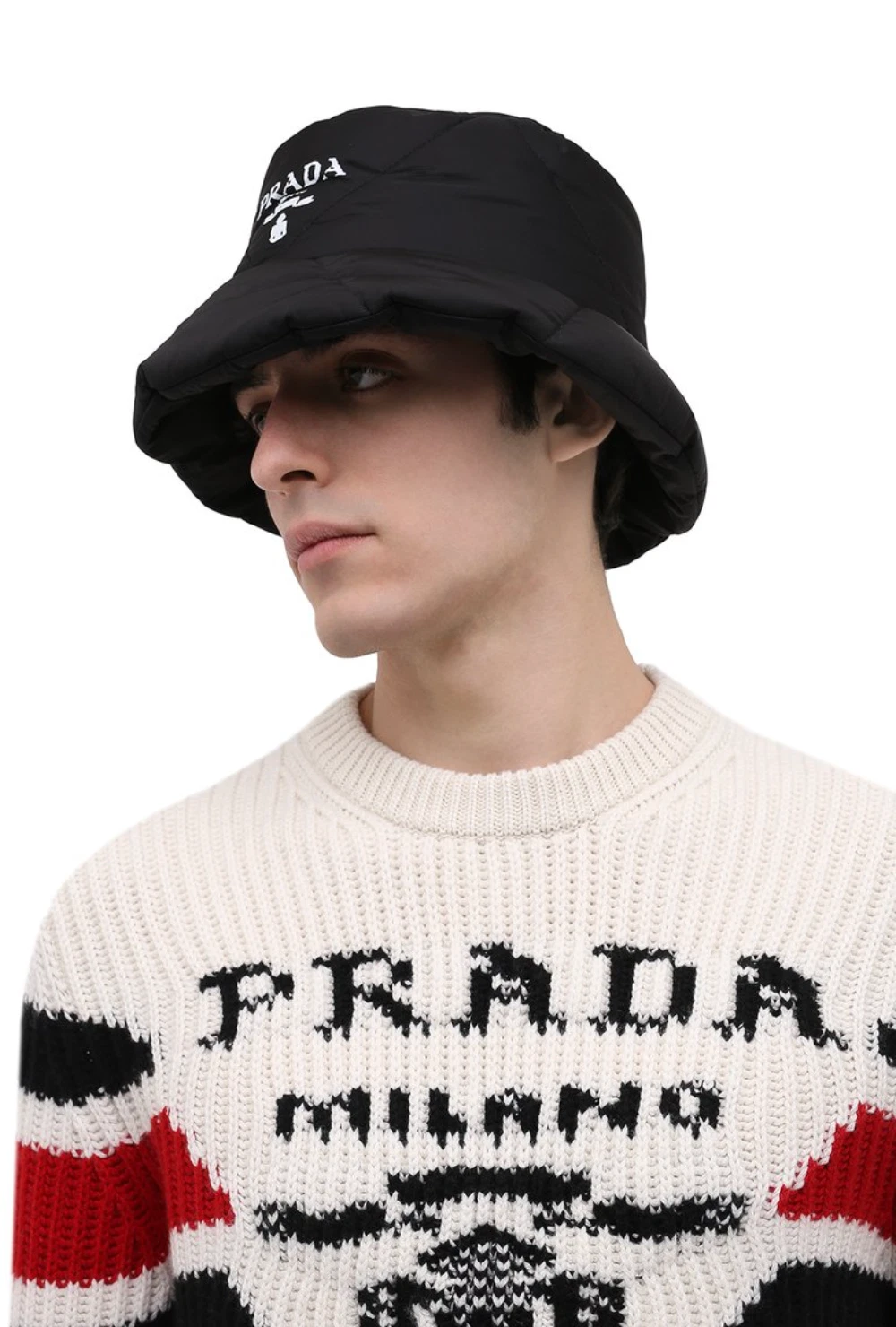 PRADA Padded Hat Triangle Logo Bucket Fisherman Cap M. Dust Bag M