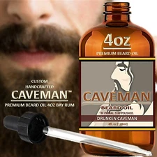 Caveman 4oz Bay Rum Beard Oil for Facial Hair Growth Glass Bottle with Dropper