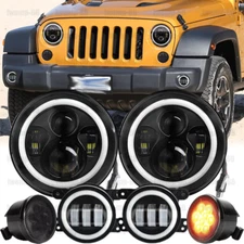 For Jeep Wrangler JK 07-18 7"inch LED Headlights + Fog Lights + Turn Signal Lamp