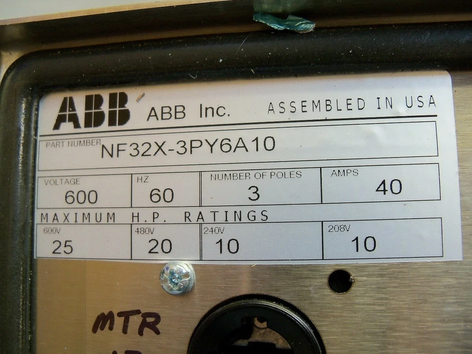 N4X 断开开关锁定 ABB NF32X-3PY6A10 600V 3 杆 40 安培 — 第 4/4 张图片