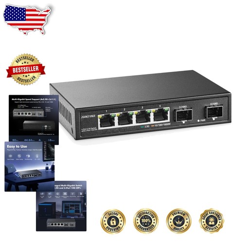 2.5Gbps Unmanaged Network Switch - 4 Port Hub with 10G SFP, Quiet Operation