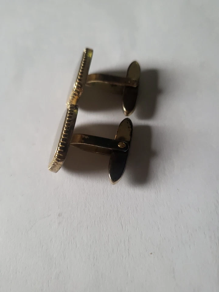 Rösch & Idstein Pforzheim 835er Silber Manschettenknöpfe 2x Perlmutt vergoldet - Bild 3 von 4