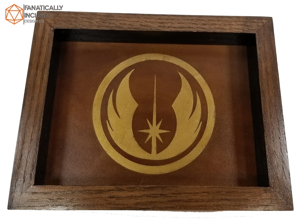 Bandeja para dados de madera y cuero de roble hecha a mano Jedi Academy EDC valet baratija Star Wars Foto 3 de 3