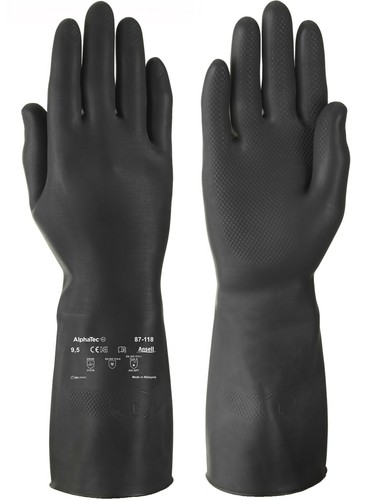Ansell Alphatec 87-118 / G17K Industrial Heavyweight BLACK Rubber Latex Gloves - Picture 4 of 4