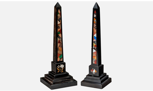 30" two Black Marble Obelisk Handcrafted Pietradura Inlay Work Living Decor - Picture 2 of 3