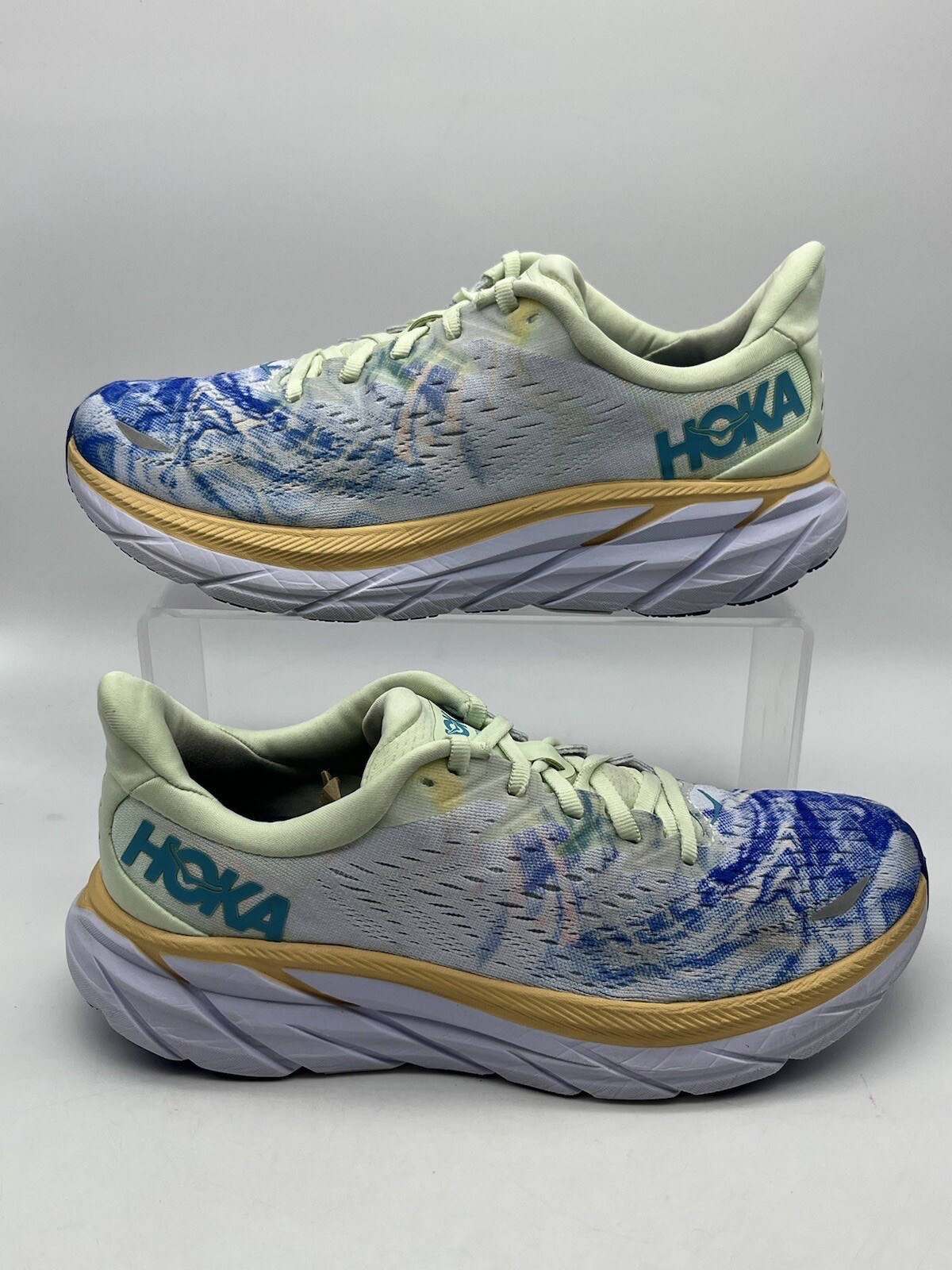 hoka-one-one-clifton-8-womens-7-5b-white-blue-running-shoes-sneakers