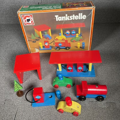 Heros Tank Station Wood Block Vintage Made in West Germany Tankstelle Aral
