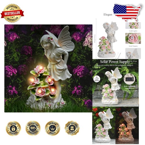 Solar-Powered Angel Garden Statue with Butterfly and Flowers – Waterproof Decor