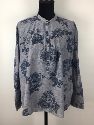 Lucky Brand M Medium Blouse Blue French Floral Chambray Top (H155)