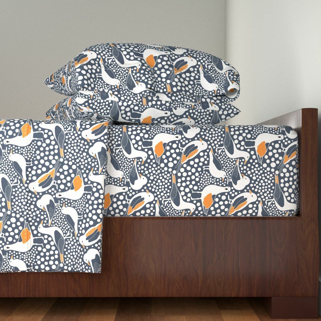Seagull Sea Birds On Navy Home Decor 100% Cotton Sateen Sheet Set by Roostery Seagull Sea Birds On Navy Home Decor 100% Cotton Sateen Sheet Set by Roostery