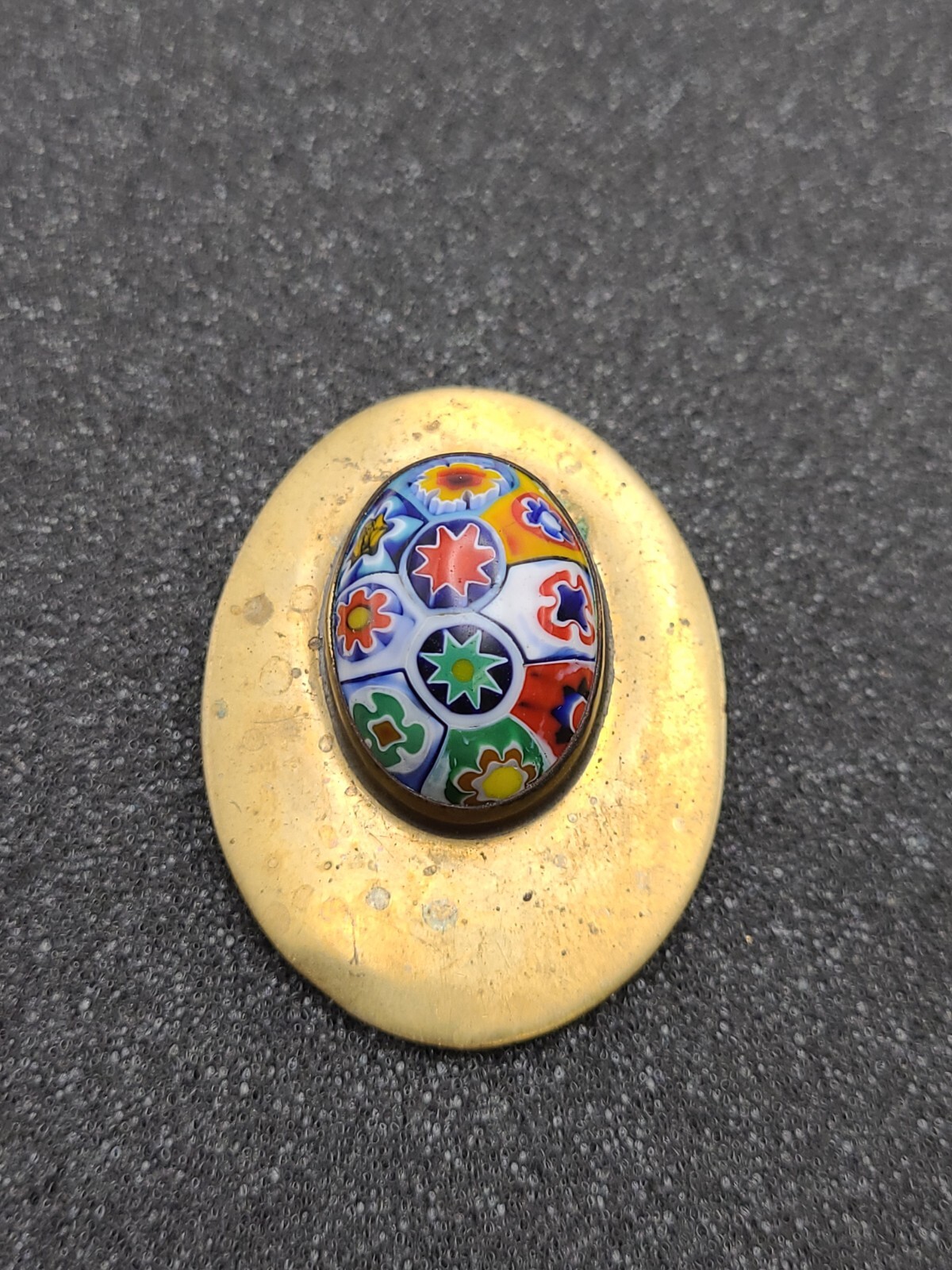 Signed Gastineau Brass & Millefiori Glass Pendant Gem