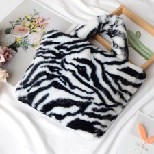 Women Faux Fur Tote Shoulder Bag Handbag Furry Fluffy Leopard Animal Print NEW