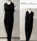 RICK OWENS Italy Lilies Black Knit Jersey Triangle Bodice, Draped Maxi Dress S-M