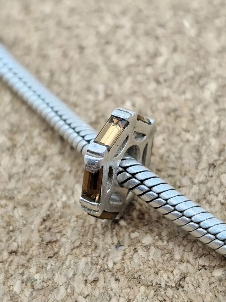 正品 925 纯银棕色 Cz 水晶欧洲小饰品珠 — 第 2/3 张图片