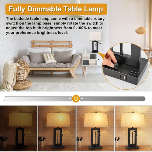 Table Lamps Set of 2, Dimmable Table Lamps with USB Charging Ports and AC Outlet - Picture 3 of 8