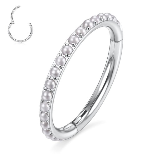 Pearls Septum Conch Daith Helix Rook Tragus Lip Cartilage Nose Ring Hoop Jewelry - Picture 5 of 27