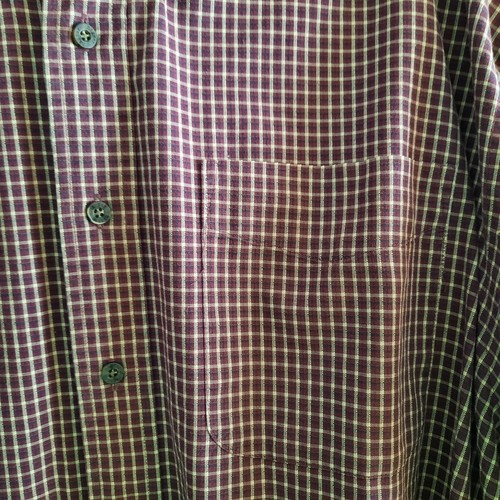 Haggar Mens XL 100% Cotton Dress Shirt Button Collar Long Sleeve Burgundy/Beige - Picture 4 of 7
