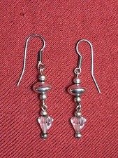 Silver Sterling 925 Sterling  Clear Crystals Drop Earrings with silver beads