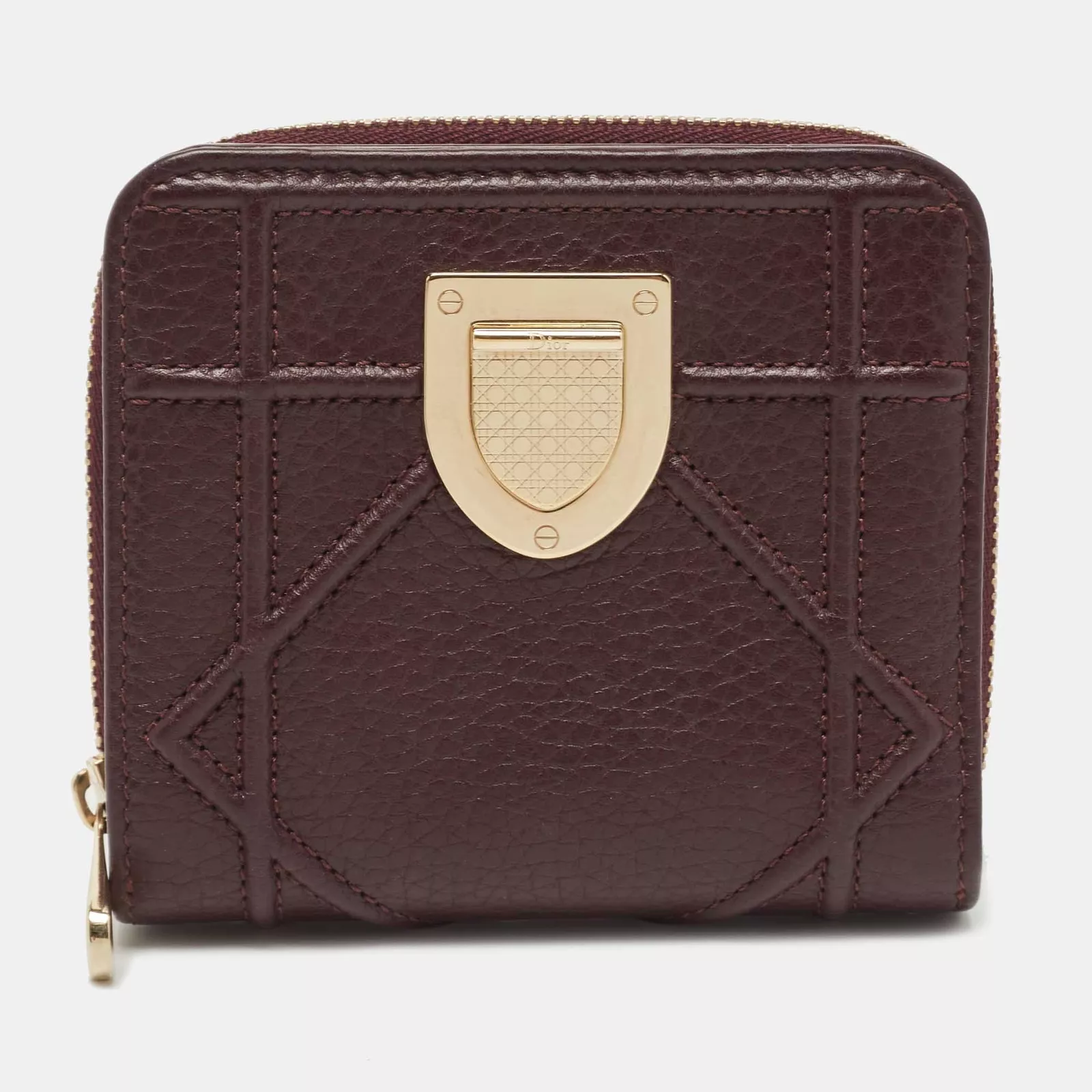 Portefeuille compact diorama en cuir Dior Bourgogne zippé