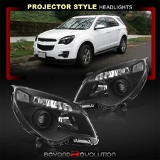 For 2010-2015 Chevy Equinox LS LT Black Projector Head Lights Halogen Lamps Set