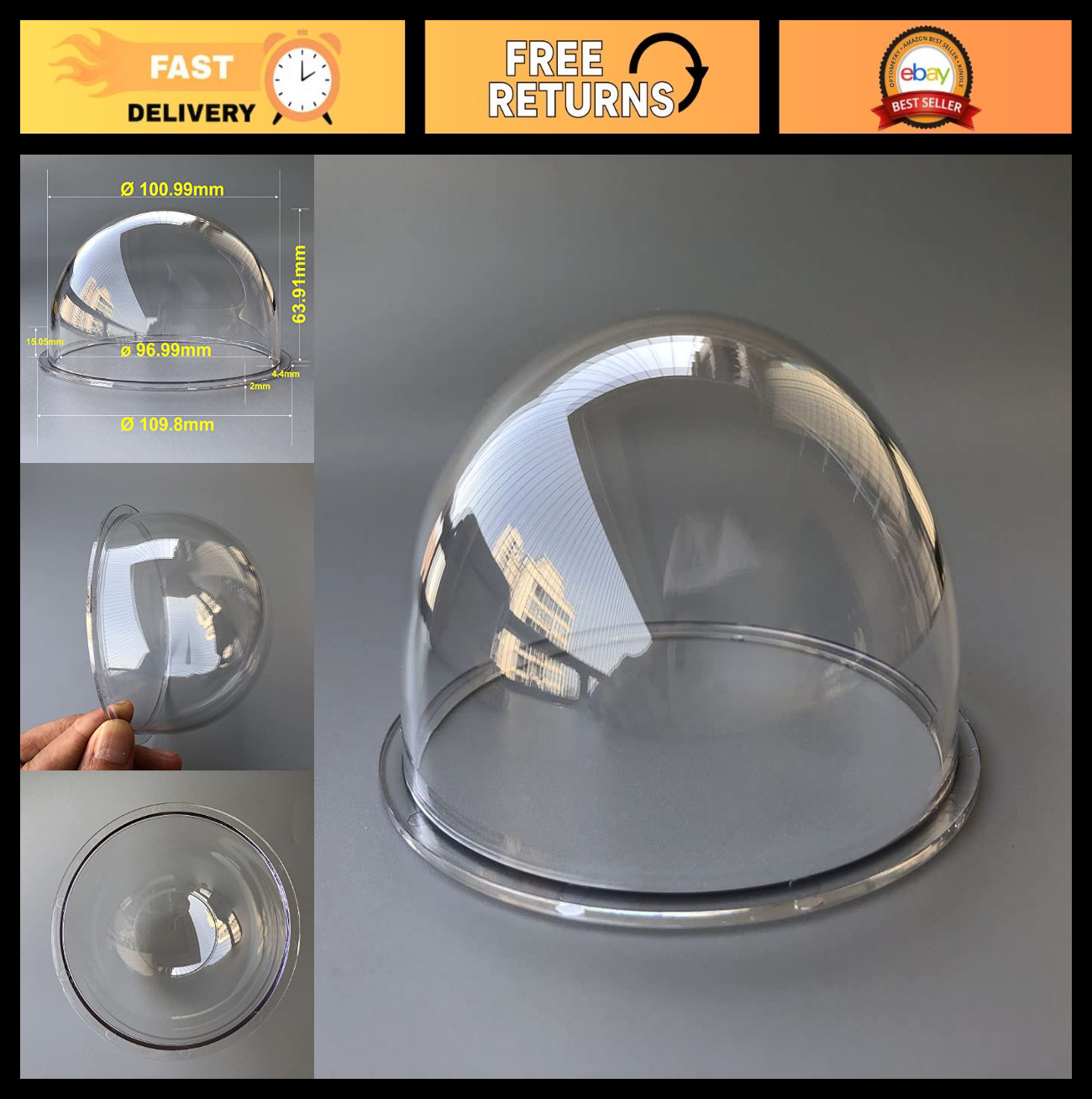4.3" Waterproof Clear Dome Cover for CCTV Camera - Outdoor Security Housing Case