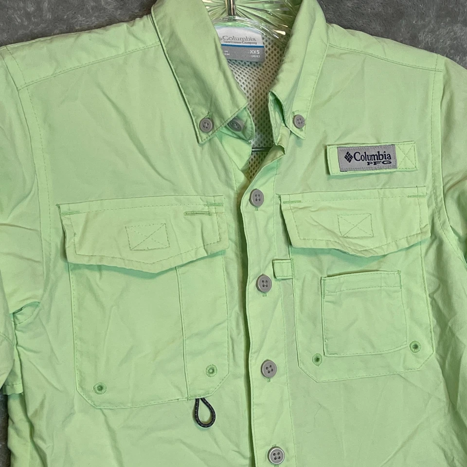 Columbia Kid Youth Vented Roll Tab PFG Omni Shade Fishing Shirt XXS Light Green - Image 3 of 4