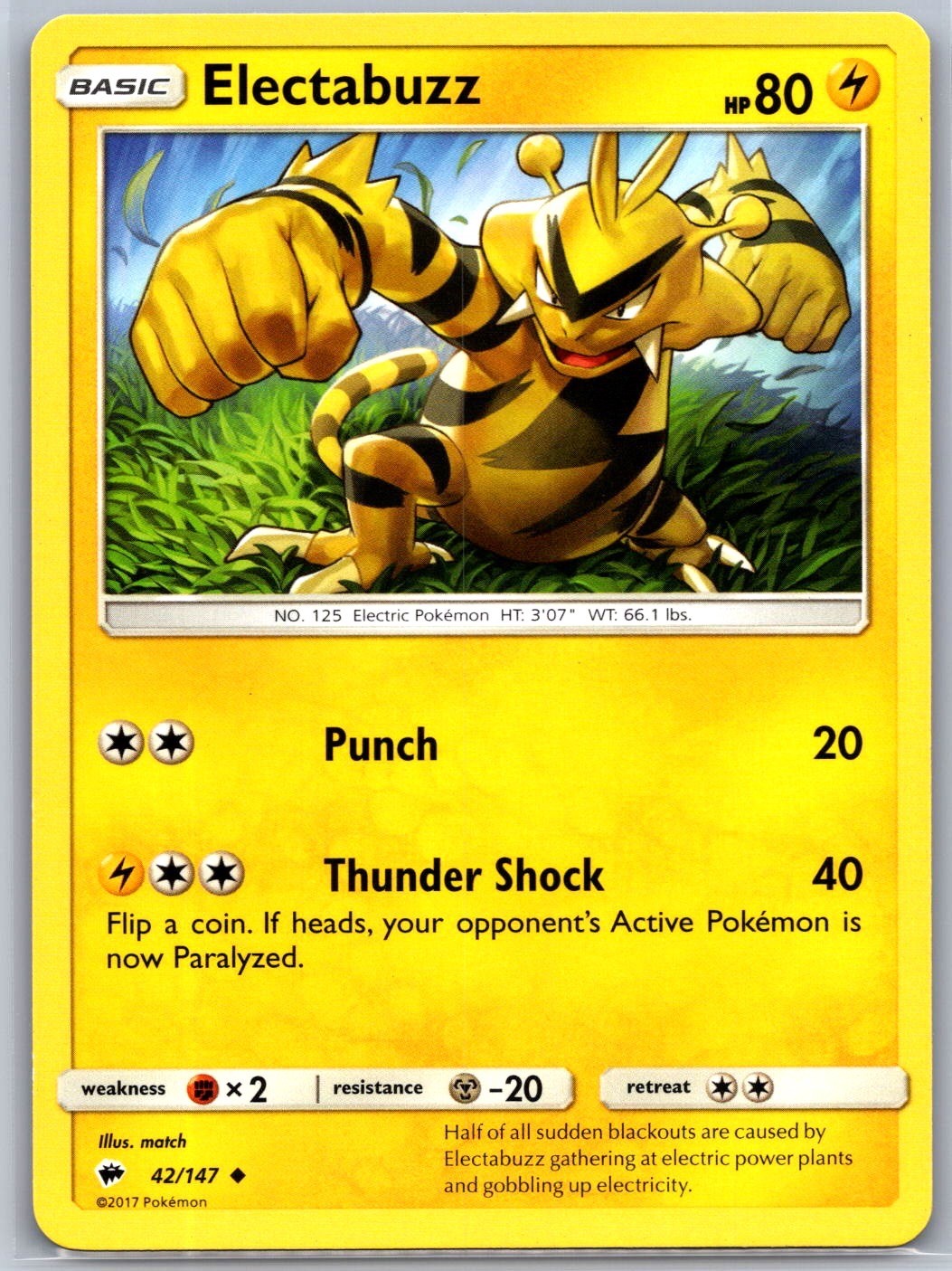 Electabuzz 42/147 Uncommon Burning Shadows Pokemon Near Mint