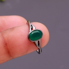 Green Onyx Oval Ring 925 Sterling Silver Black Oxidized Jewelry For Lovers