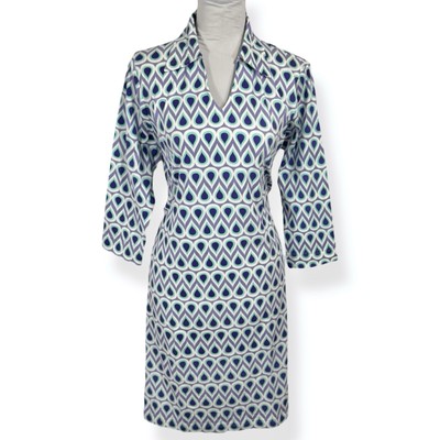 NWT Malabar Bay Knit Mod Shift Dress Teardrop Print Collared Size L Fitted Retro