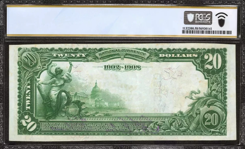 1902 $20 FIRST NATIONAL BANKNOTE CURRENCY WOOD RIVER NEBRASKA PCGS 58 AU (368B) - Image 2 of 2