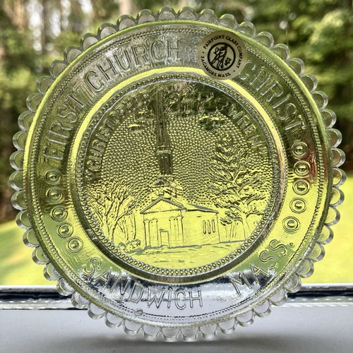 Sandwich MA Cape Cod Chirstopher Wren First Church VTG Pairpoint Glass Cup Plate - Picture 9 of 11