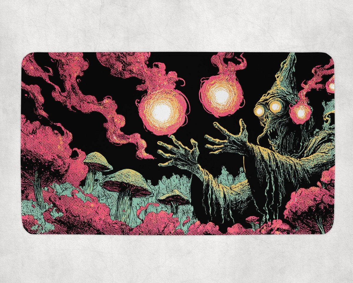 Dark Necromancer MTG Playmat Psychedelic Spellcaster Mushroom