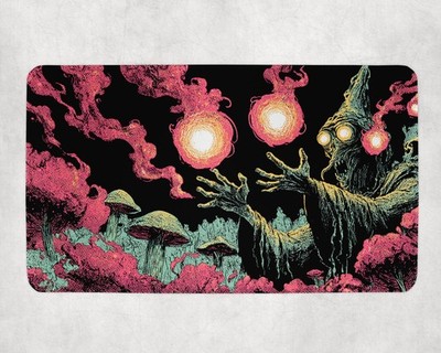 Dark Necromancer MTG Playmat Psychedelic Spellcaster Mushroom Fantasy Art 14x24