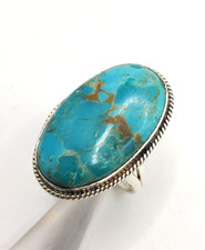Blue Copper Turquoise Gemstone 925 Sterling Silver Large Ring sz 10 9.04gr