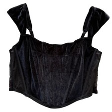 Victoria's Secret Black Velvet Sheer Dot Corset Bustier Top XS Whimsigoth Retro