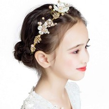 PRDGIRL Kids Wedding Hair Accessories, Floral Princess Headpiece Pearls Tiara Fi