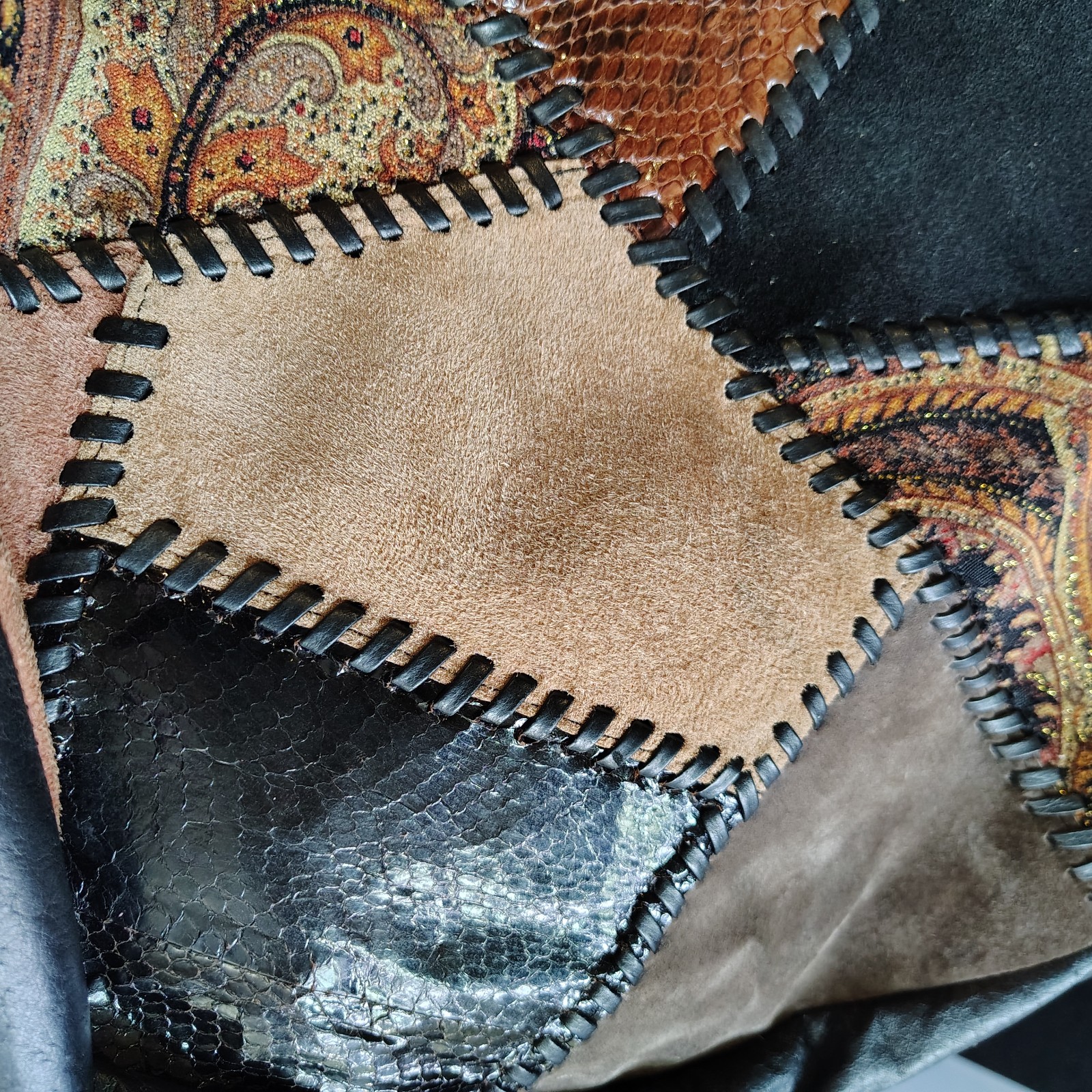 Braccialini Leather Shoulder Bag Italy Patchwork Black Brown — image 6