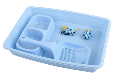 Pawise Kitty Katze Starterset blau inkl. Katzentoilette Schaufel Schüsseln Spielzeug Reise