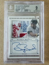 Barry Bonds 2014 National Treasures Game Used Laundry Tag Auto 1/1 BGS 9 10