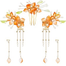 5PCS Flower Tassels Hairpin for Women, Chinese Tassel Hair Stick Peony Style 4