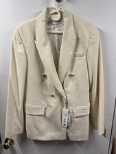 NWT Zara Double Breasted Cream Tuxedo Style Blazer Jacket Large Lined Polyester
