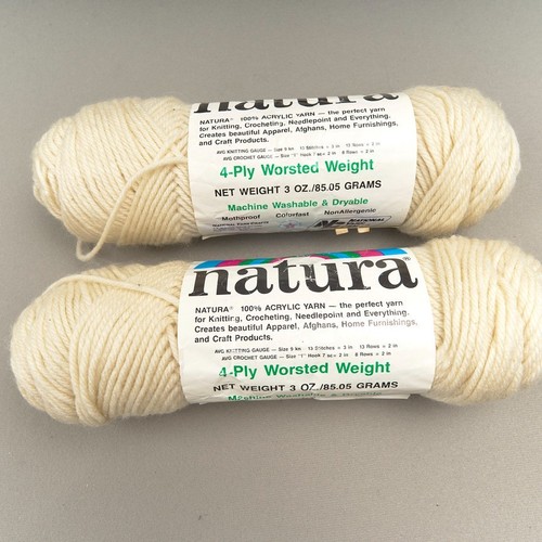 Natura Yarn Acrylic 4 Ply Worsted Ivory Fisherman 2 Skeins Knit Crochet - Picture 2 of 8