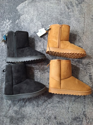 2 Paar Wildlederimitat Stiefel Mädchen 13/1 braun schwarz Seitenreißverschluss gefüttert kuschelig bequem - Bild 1 von 13