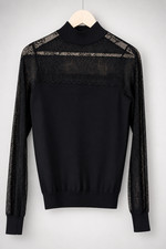Dorothy Perkins black fine knit & lace top size 8