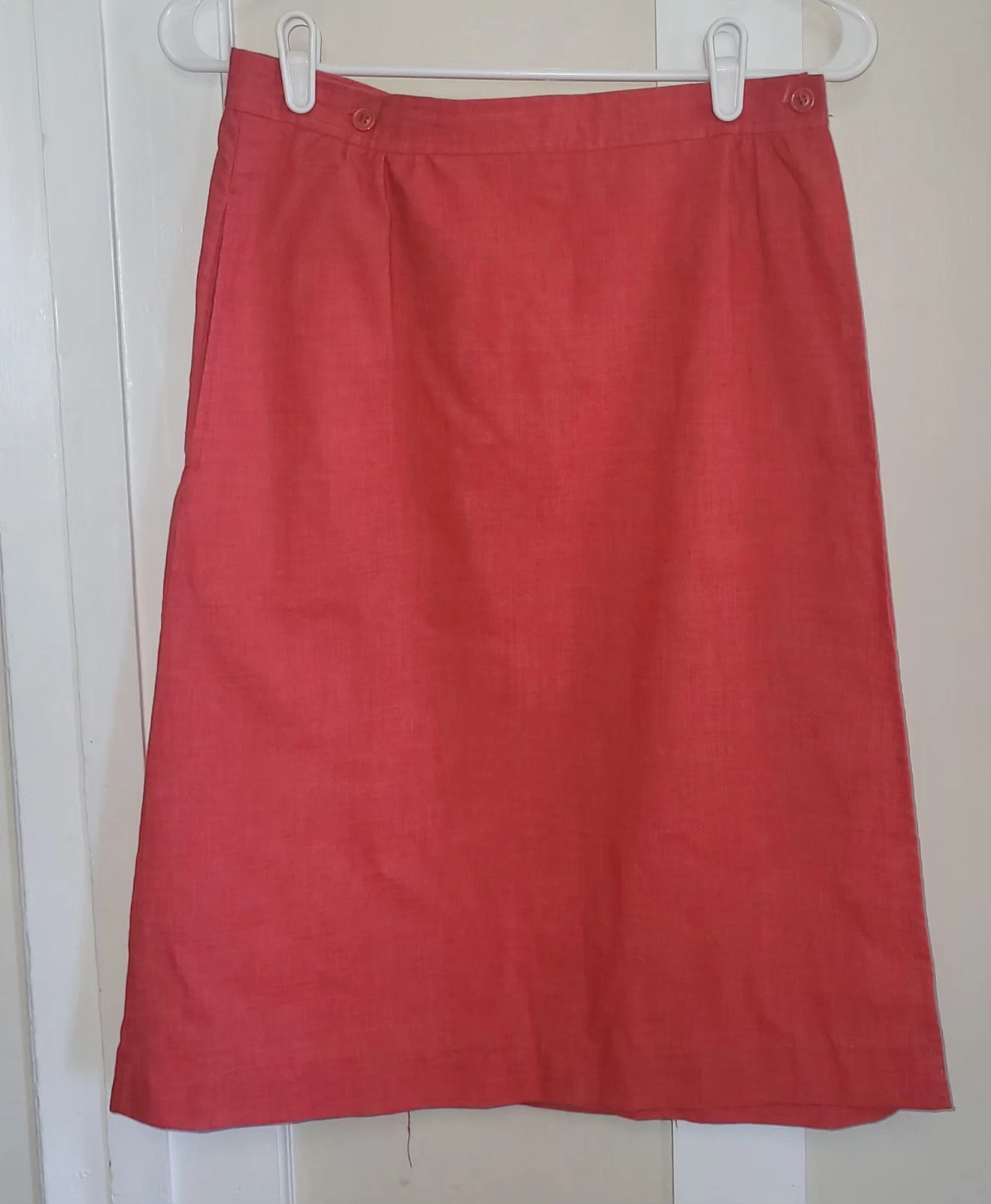 Vintage Side Step Wrap Skirt Coral Red Linen Look Size 11/12 Pockets Retro