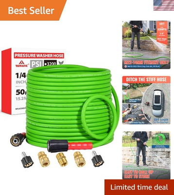 #ad 50FT Kink Resistant Pressure Washer Hose: Brass Quick Connect Adaptors 3700 PSI $128.99