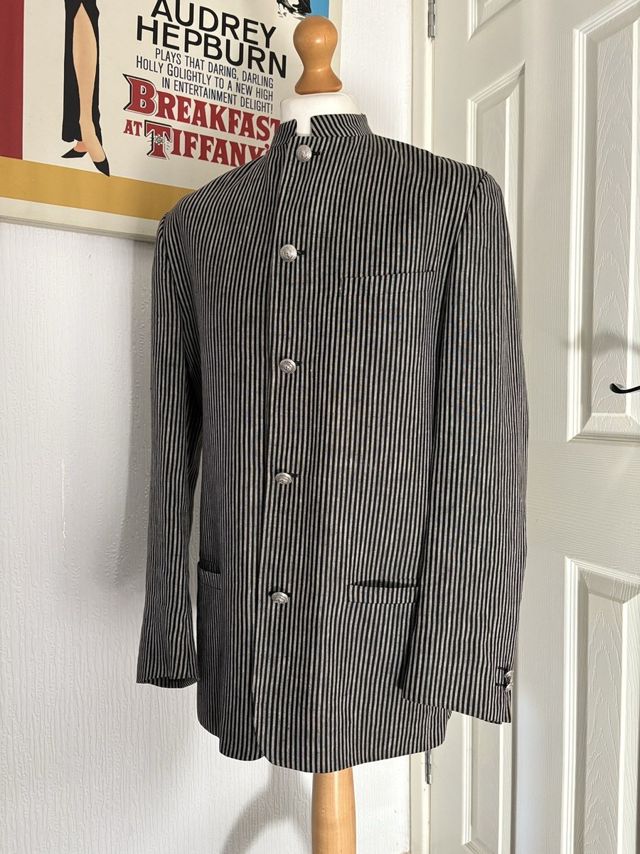90s Gianni Versace シルク ジャケット ノーカラー カラーレス Versus Gianni Versace 90s Mandarin Nehru Blazer Jacket Linen 50