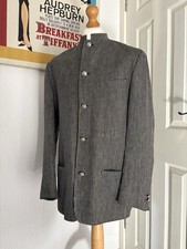 Versus Gianni Versace 90s Mandarin Nehru Blazer Jacket Linen 50 Grey Beatles