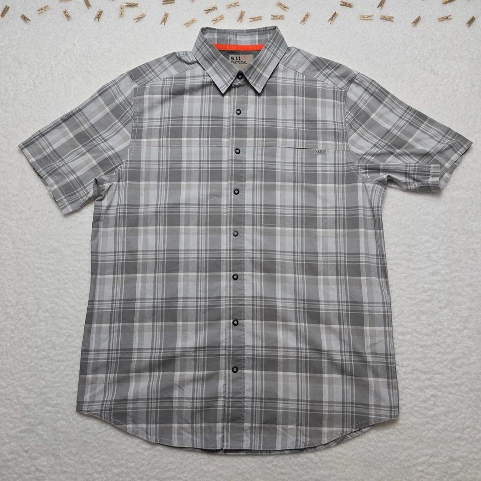5.11 Tactical Mens Button Up Short Sleeve Plaid Shirt Gray Small Outdoor - Image 2 of 4